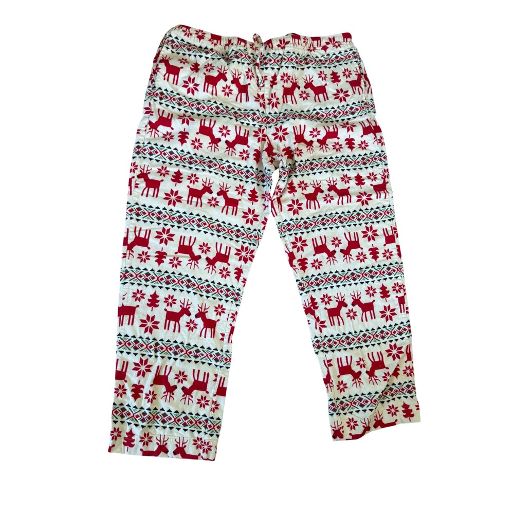 Hanna Andersson XL Pajama Pants Red White Reindeer Fair Isle Holiday Cotton